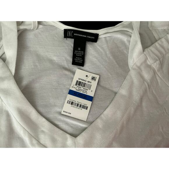INC INTERNATIONAL CONCEPTS Woman’s White Cold Shoulder Rayon Blouse Size XL NWT - Picture 5 of 9